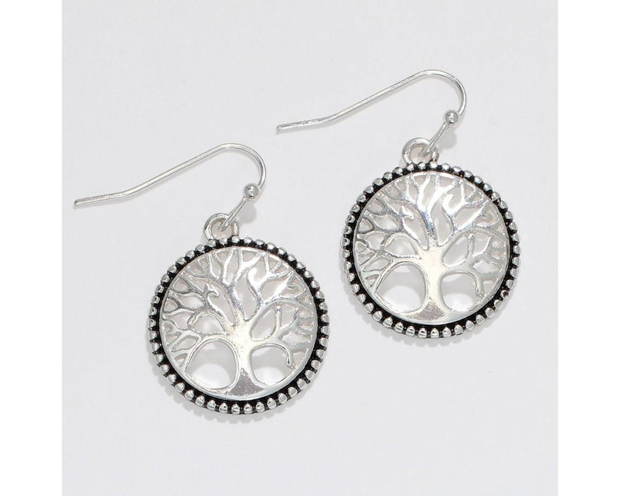 Periwinkle by Barlow : Silver Tree of Life with Accented Edges - Earrings - Periwinkle by Barlow : Silver Tree of Life with Accented Edges - Earrings