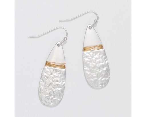 Periwinkle by Barlow : Textured matte silver drops with gold wire wrap - Earrings - Periwinkle by Barlow : Textured matte silver drops with gold wire wrap - Earrings