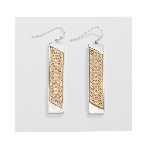 Periwinkle by Barlow : Two-Tone Filigree Rectangless- Earrings - Periwinkle by Barlow : Two-Tone Filigree Rectangless- Earrings