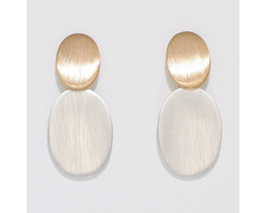 Periwinkle by Barlow : Two - Tone lightly Brushed Round Drops - Earrings - Periwinkle by Barlow : Two - Tone lightly Brushed Round Drops - Earrings