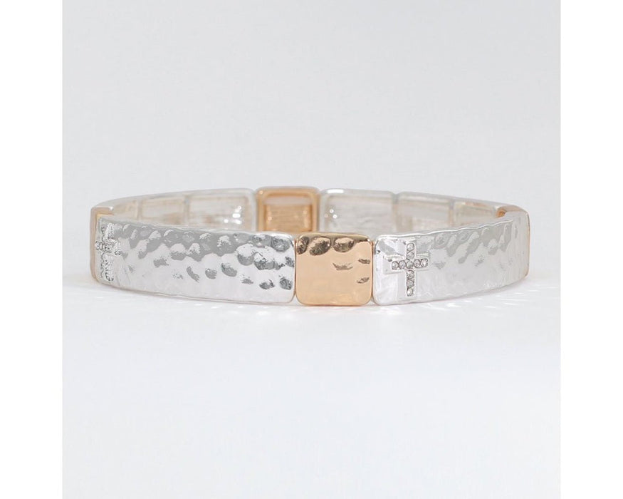 Periwinkle by Barlow : Two - Tone with Crystal Cross Inlay - Bracelet - Periwinkle by Barlow : Two - Tone with Crystal Cross Inlay - Bracelet