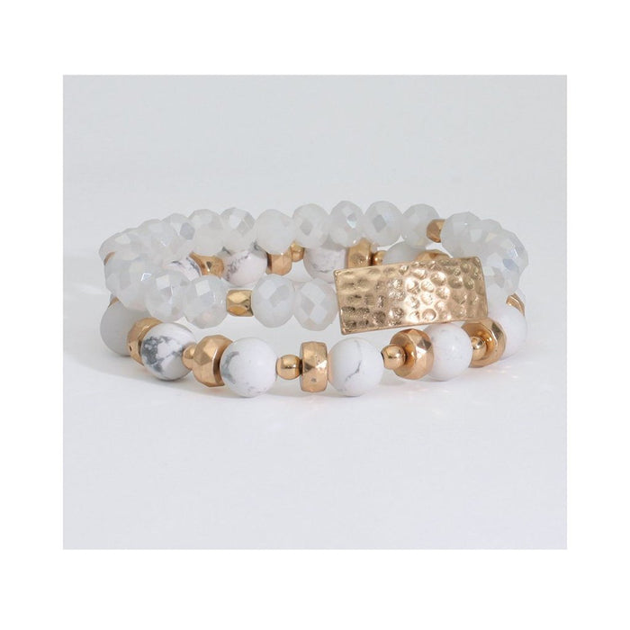 Periwinkle by Barlow : White Howlite Beads with Gold Accents -Bracelet - Periwinkle by Barlow : White Howlite Beads with Gold Accents -Bracelet