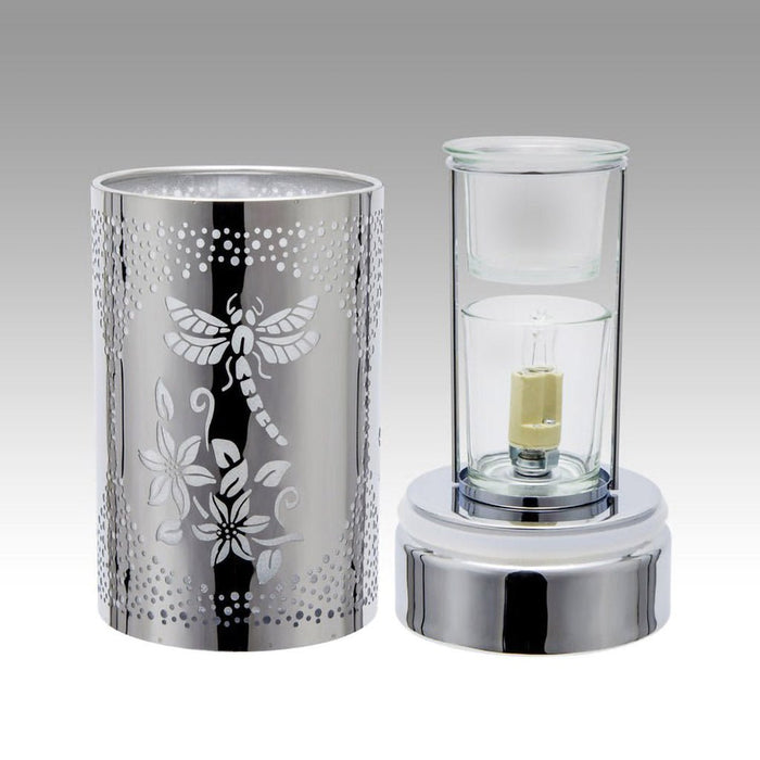 Peterson Artwares : 7" Touch Lamp - Electric Candle Essential Oil and WAX Burner - Metal Silver Dragonfly - Peterson Artwares : 7" Touch Lamp - Electric Candle Essential Oil and WAX Burner - Metal Silver Dragonfly