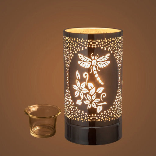 Peterson Artwares : 7" Touch Lamp - Electric Candle Essential Oil and WAX Burner - Metal Silver Dragonfly - Peterson Artwares : 7" Touch Lamp - Electric Candle Essential Oil and WAX Burner - Metal Silver Dragonfly