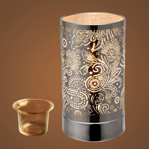 Peterson Artwares : 7" Touch Lamp - Electric Candle Essential Oil and WAX Burner - Metal Silver Secret Garden - Peterson Artwares : 7" Touch Lamp - Electric Candle Essential Oil and WAX Burner - Metal Silver Secret Garden