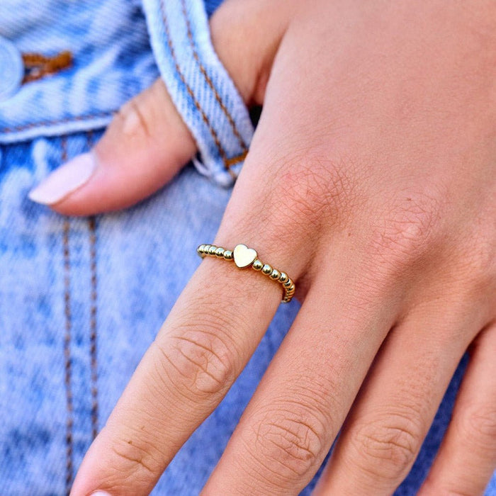 Pura Vida : Gold Heart Bead Stretch Ring - Pura Vida : Gold Heart Bead Stretch Ring