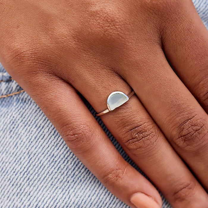 Pura Vida : Half Moon Gemstone Ring - Silver - Pura Vida : Half Moon Gemstone Ring - Silver