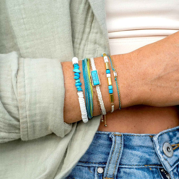 Pura Vida : Puka Shell and Turquoise ChipStretch Bracelet - Pura Vida : Puka Shell and Turquoise ChipStretch Bracelet