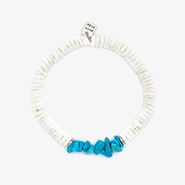 Pura Vida : Puka Shell and Turquoise ChipStretch Bracelet - Pura Vida : Puka Shell and Turquoise ChipStretch Bracelet