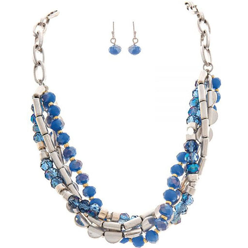 Rain : Blue Four Row Faceted Bead Necklace Set - Rain : Blue Four Row Faceted Bead Necklace Set - Annies Hallmark and Gretchens Hallmark, Sister Stores