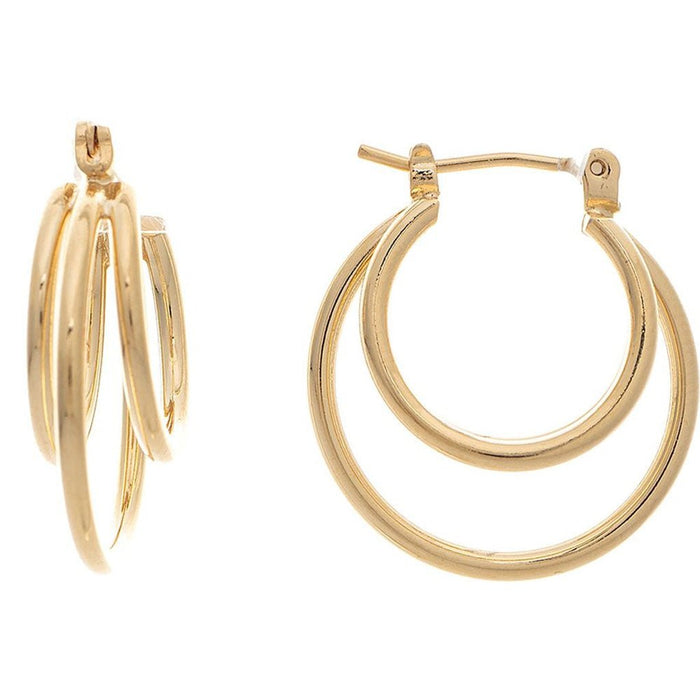 Rain : Gold 14k Plated Hypoallergenic 3 Wire .75" Hoop Earring - Rain : Gold 14k Plated Hypoallergenic 3 Wire .75" Hoop Earring