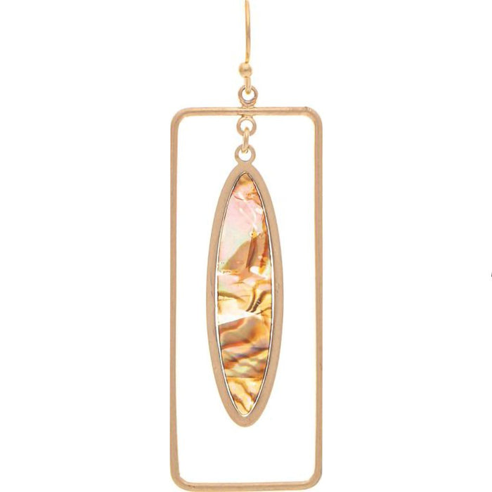 Rain : Gold Abalone Shell Framed Oval Drop Earring - Rain : Gold Abalone Shell Framed Oval Drop Earring
