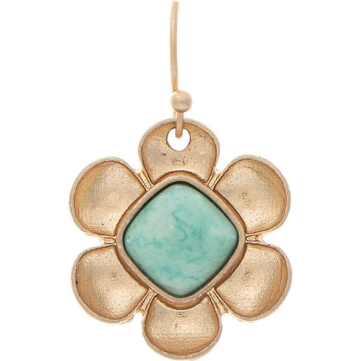 Rain : Gold Blue Center Fun Flower Earring - Rain : Gold Blue Center Fun Flower Earring