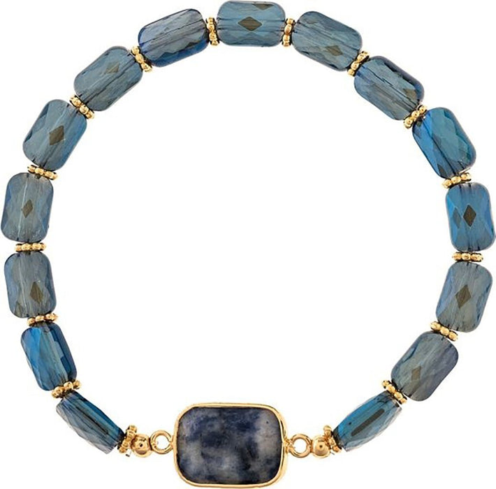 Rain : Gold Blue Facet Gem Genuine Stone Bracelet - Rain : Gold Blue Facet Gem Genuine Stone Bracelet