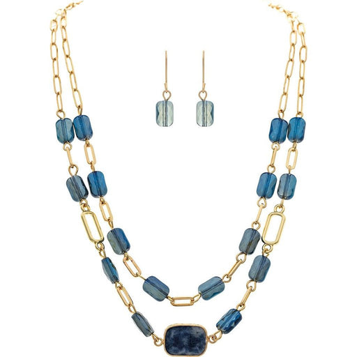 Rain : Gold Blue Facet Gem Genuine Stone Necklace Set - Rain : Gold Blue Facet Gem Genuine Stone Necklace Set