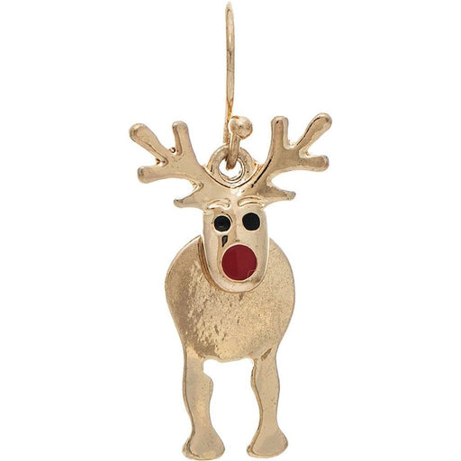 Rain : Gold Bobble Head Red Nose Reindeer Earrings - Rain : Gold Bobble Head Red Nose Reindeer Earrings