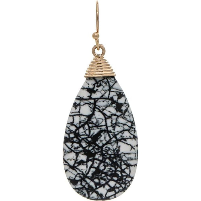 Rain : Gold Faux Black Agate Teardrop Earring - Rain : Gold Faux Black Agate Teardrop Earring