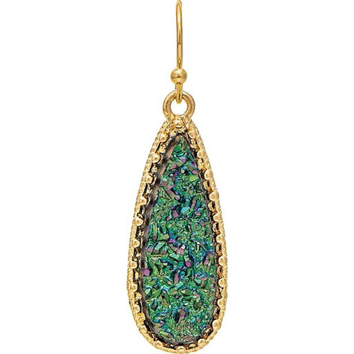 Rain : Gold Green Druzy Teardrop Earring - Rain : Gold Green Druzy Teardrop Earring