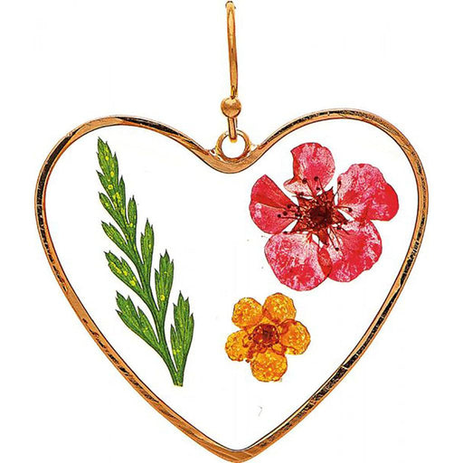 Rain : Gold Lucite Pressed Flower Heart Earrings - Rain : Gold Lucite Pressed Flower Heart Earrings - Annies Hallmark and Gretchens Hallmark, Sister Stores