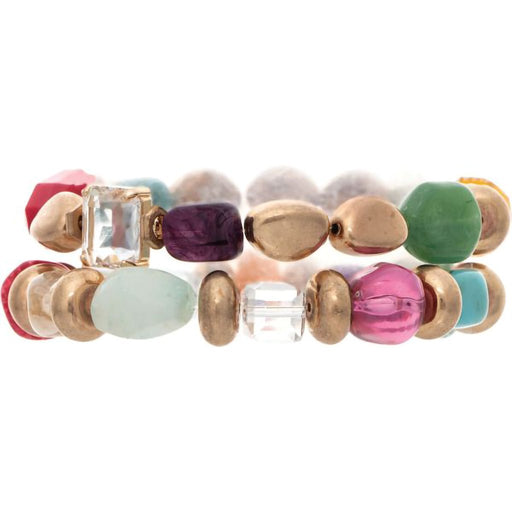 Rain : Gold Multicolor Chunky Bead Bracelet Set of 2 - Rain : Gold Multicolor Chunky Bead Bracelet Set of 2