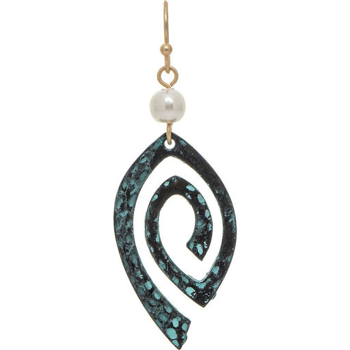 Rain : Patina Pearl Top Ellipse Spiral Earrings - Rain : Patina Pearl Top Ellipse Spiral Earrings