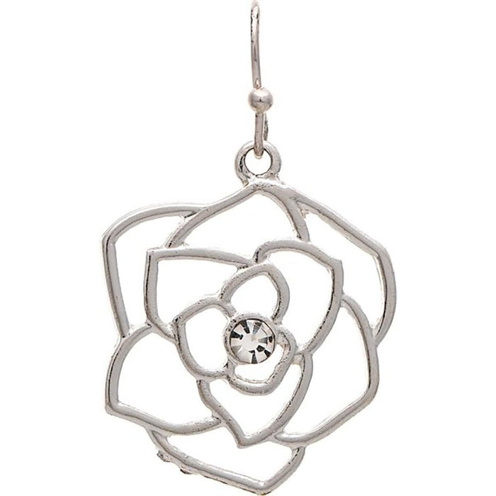 Rain : Silver Center Crystal Rose Cutout Earring - Rain : Silver Center Crystal Rose Cutout Earring