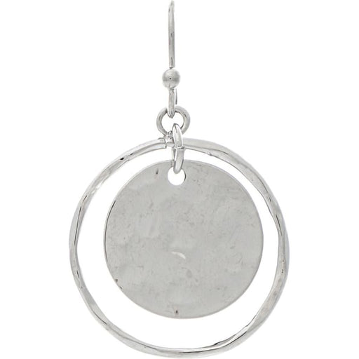 Rain : Silver Circle Inner Disc Dangle Earring - Rain : Silver Circle Inner Disc Dangle Earring