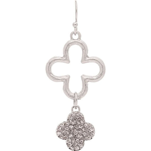 Rain : Silver Clear Crystal Pave Clovers Earrings - Rain : Silver Clear Crystal Pave Clovers Earrings