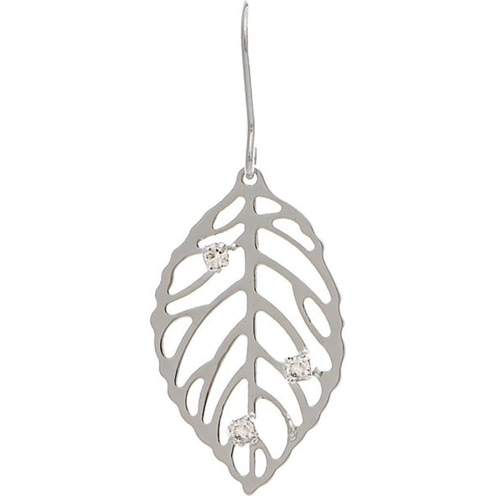 Rain : Silver Crystal Cutout Mini Leaf Earring - Rain : Silver Crystal Cutout Mini Leaf Earring