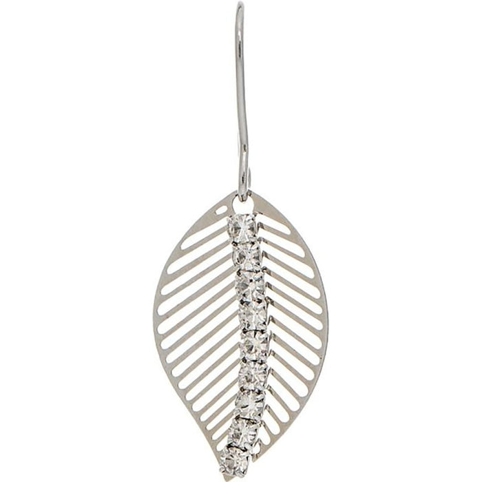 Rain : Silver Crystal Line Mini Leaf Earring - Rain : Silver Crystal Line Mini Leaf Earring