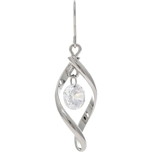 Rain : Silver Cubic Zirconia Center Drop Twist Earring - Rain : Silver Cubic Zirconia Center Drop Twist Earring