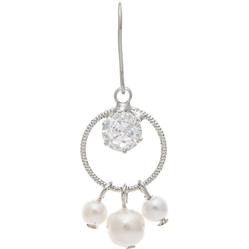 Rain : Silver Cubic Zirconia Faux Pearl Circle Drop Earring - Rain : Silver Cubic Zirconia Faux Pearl Circle Drop Earring