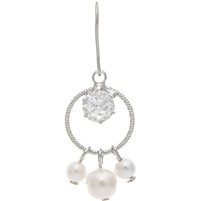 Rain : Silver Cubic Zirconia Faux Pearl Circle Drop Earring - Rain : Silver Cubic Zirconia Faux Pearl Circle Drop Earring