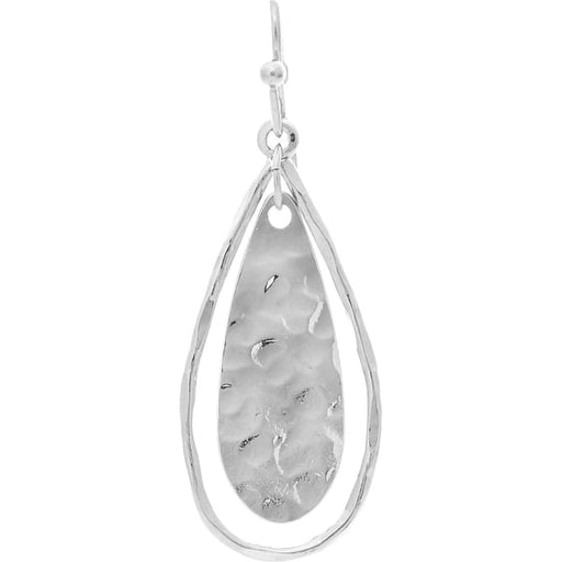 Rain : Silver Hammered Double Teardrop Earring - Rain : Silver Hammered Double Teardrop Earring