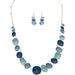 Rain : Silver Multicolor Blue Wash Concave Shape Necklace Set - Rain : Silver Multicolor Blue Wash Concave Shape Necklace Set