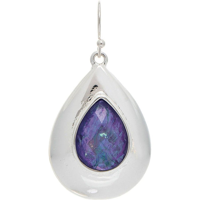 Rain : Silver Purple Glow Center Teardrop Earrings - Rain : Silver Purple Glow Center Teardrop Earrings