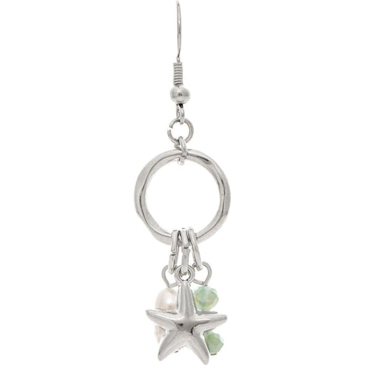 Rain : Silver Starfish Pearl Charm Earring - Rain : Silver Starfish Pearl Charm Earring