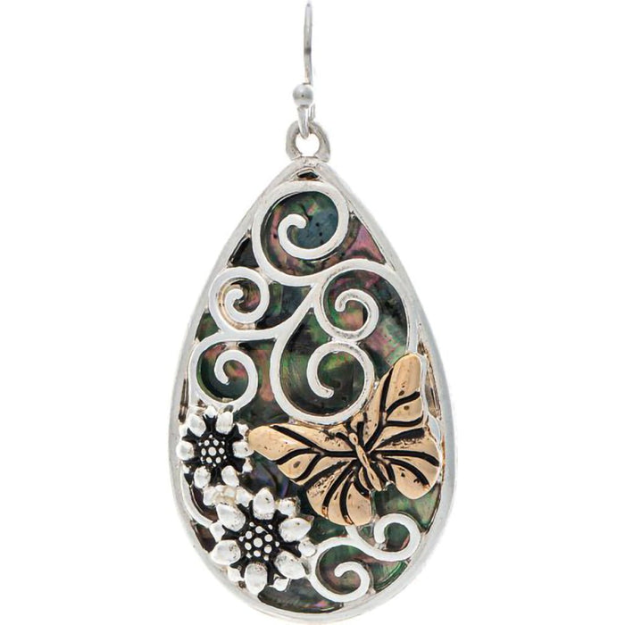 Rain : Two Tone Abalone Silver Swirl Butterfly Earring - Rain : Two Tone Abalone Silver Swirl Butterfly Earring