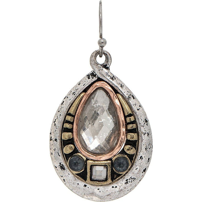 Rain : Two Tone Antiqued Finish Crystal Drop Earrings - Rain : Two Tone Antiqued Finish Crystal Drop Earrings