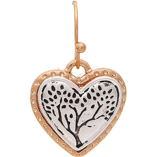 Rain : Two Tone Engraved Tree Heart Earring - Rain : Two Tone Engraved Tree Heart Earring