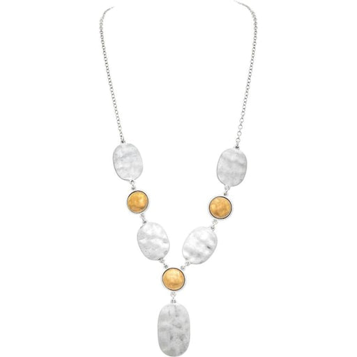 Rain : Two Tone Hammer Texture Drops Necklace - Rain : Two Tone Hammer Texture Drops Necklace
