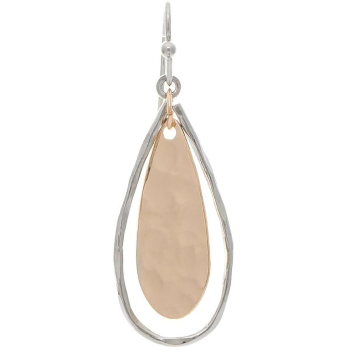 Rain : Two Tone Hammered Double Teardrop Earring - Rain : Two Tone Hammered Double Teardrop Earring