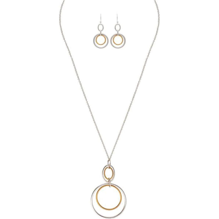 Rain : Two Tone Link Circles Long Chain Necklace Set - Rain : Two Tone Link Circles Long Chain Necklace Set