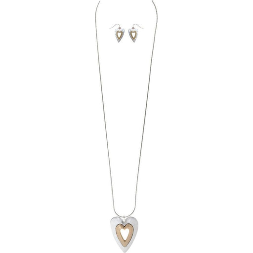 Rain : Two Tone Open Your Heart Long Necklace Set - Rain : Two Tone Open Your Heart Long Necklace Set