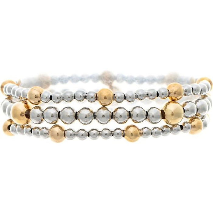 Rain : Two Tone Shiny Silver Gold Ball Bead Bracelet Set - Rain : Two Tone Shiny Silver Gold Ball Bead Bracelet Set