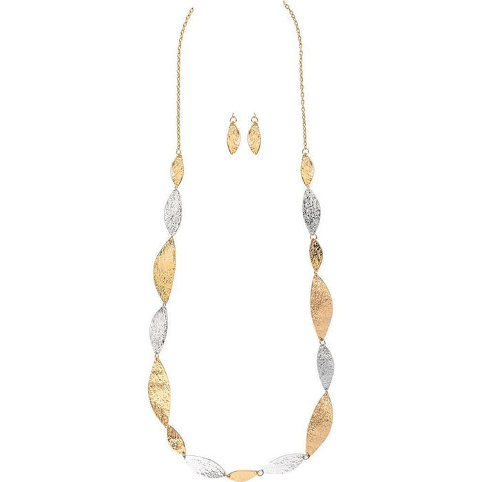 Rain : Two Tone Shiny Textured Flat Links Necklace Set - Rain : Two Tone Shiny Textured Flat Links Necklace Set