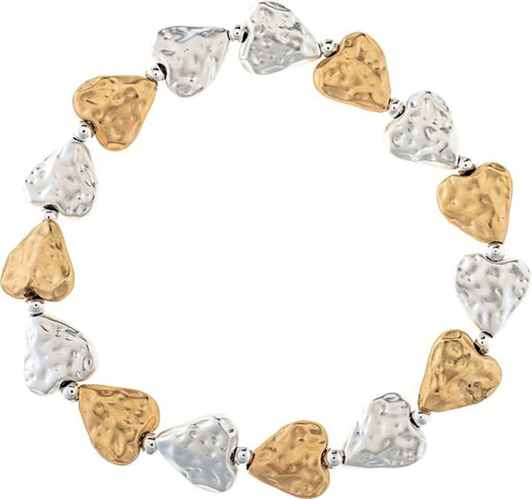 Rain : Two Tone Textured Nested Hearts Row Bracelet - Rain : Two Tone Textured Nested Hearts Row Bracelet