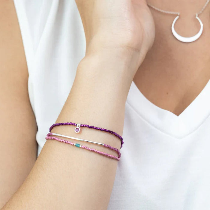 Scout Curated Wears : Tonal Chromacolor Miyuki Bracelet Trio - Fuchsia/Silver - Scout Curated Wears : Tonal Chromacolor Miyuki Bracelet Trio - Fuchsia/Silver