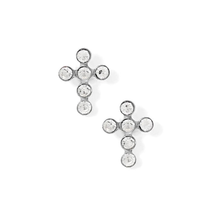 Gold and crystal stud earrings on a white background
