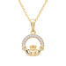 Shanore : 14KT Gold Vermeil Claddagh Necklace Studded with White Cubic Zirconias - Shanore : 14KT Gold Vermeil Claddagh Necklace Studded with White Cubic Zirconias